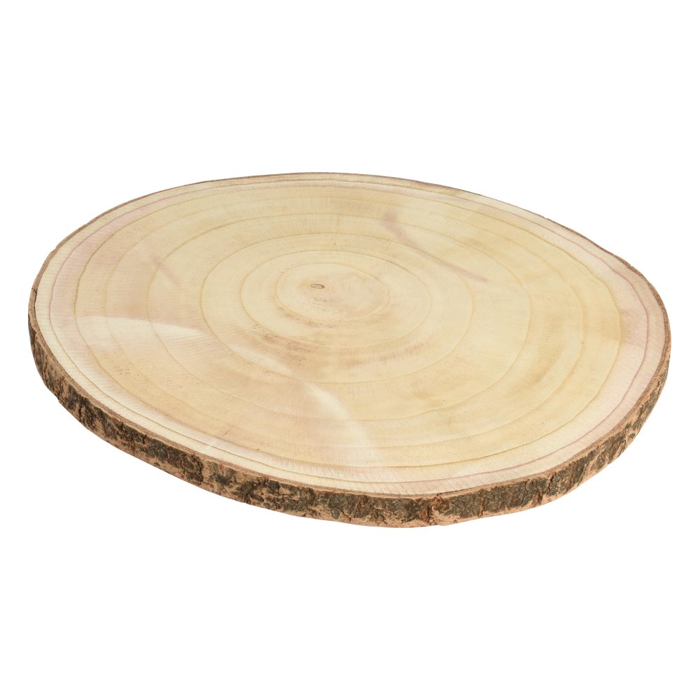 Fetta di legno di paulownia con corteccia Ø 40 cm, spessore 2 cm
