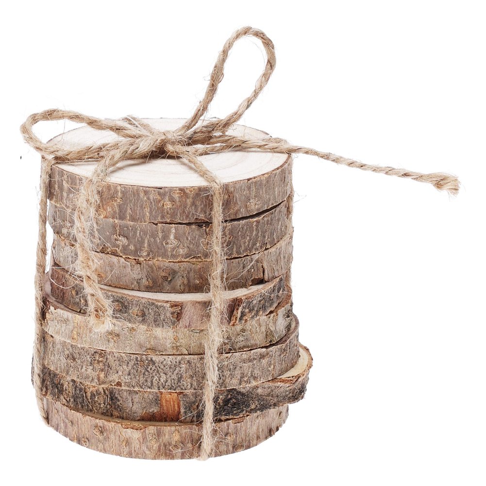 Set 8 sottobicchieri in legno di paulownia con corteccia 8 cm