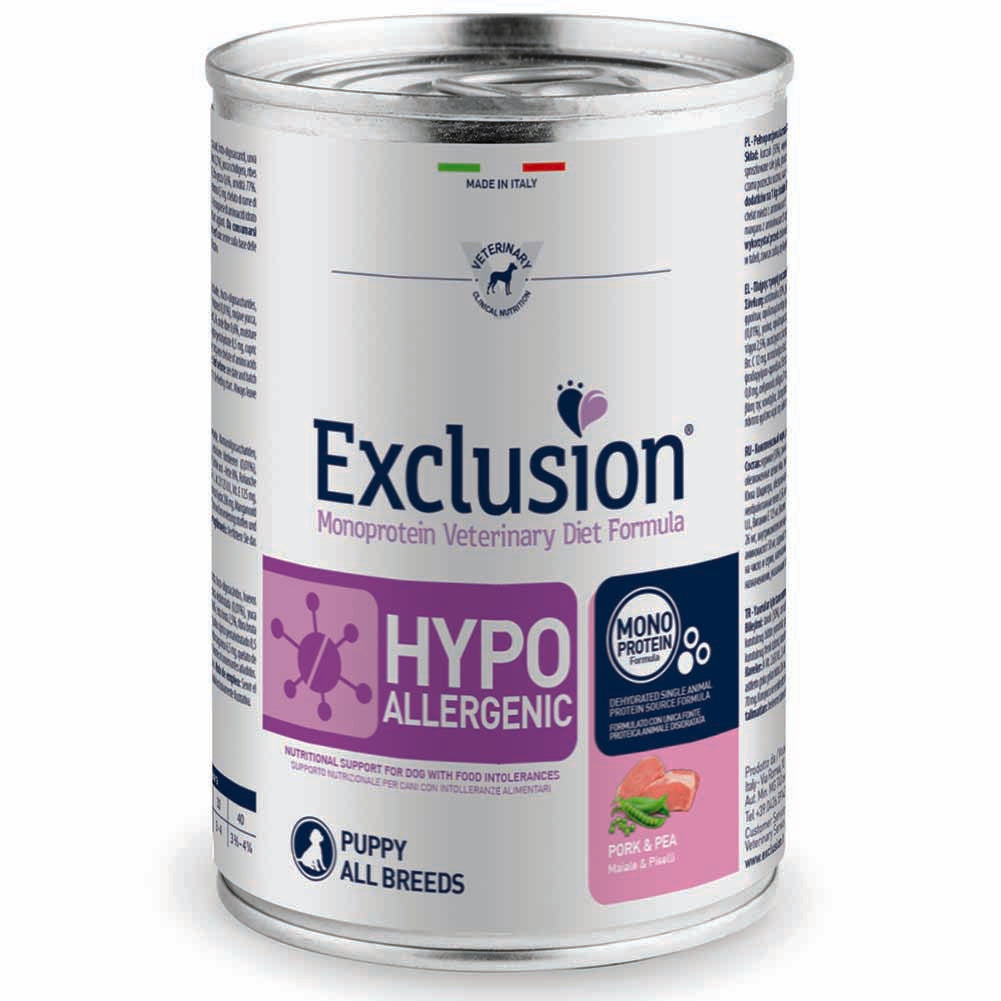 Exclusion Hypoallergenic Puppy Maiale e Piselli 400g per Cuccioli 1
