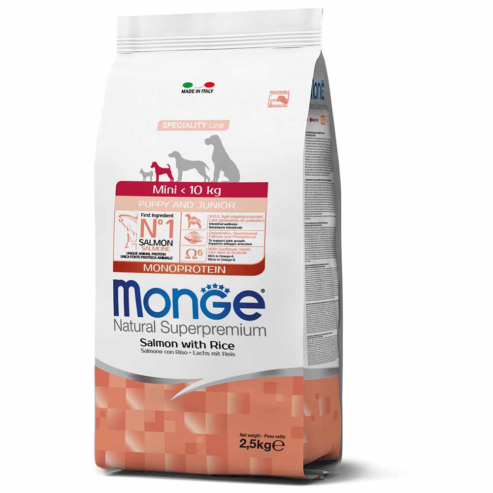 Alimento cane Monge superpremium Mini puppy e junior salmone e riso 2,5kg 1