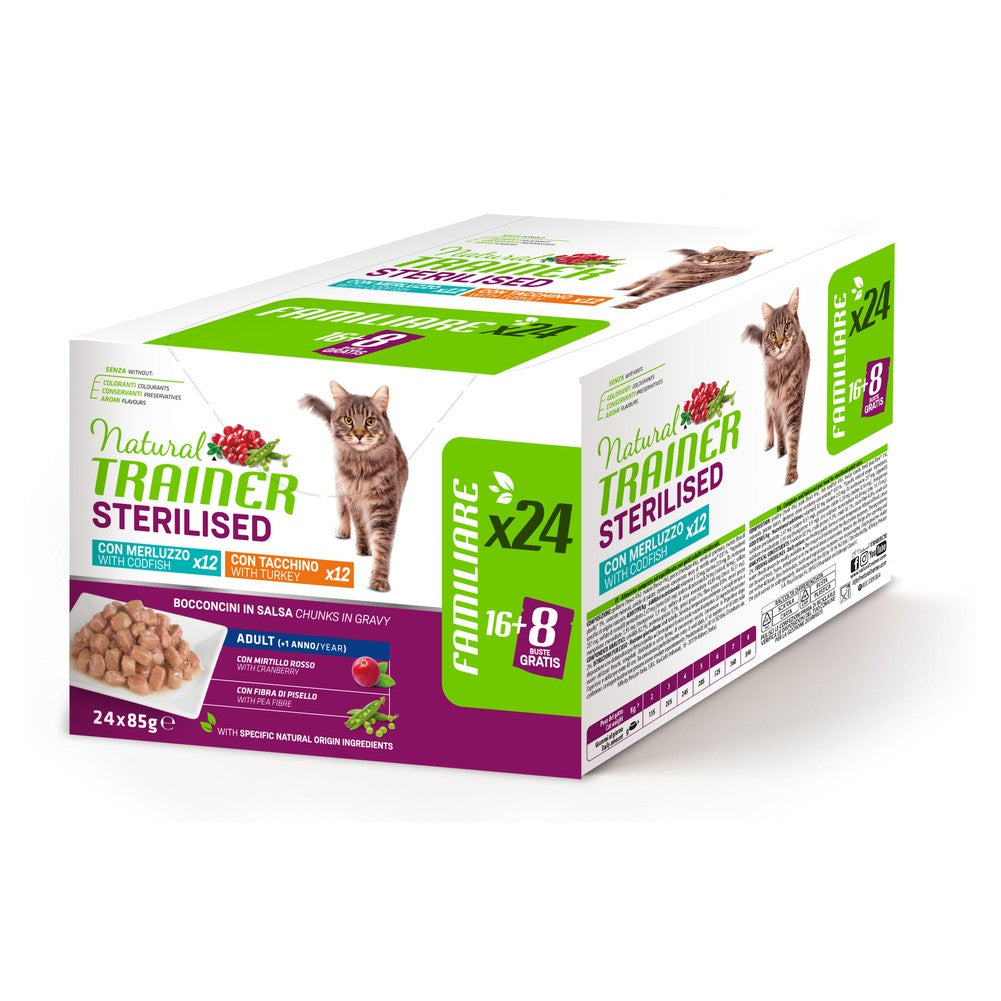 Multipack Natural Trainer Sterilised 24x85g Tacchino + Merluzzo per Gatti (16+8) 1