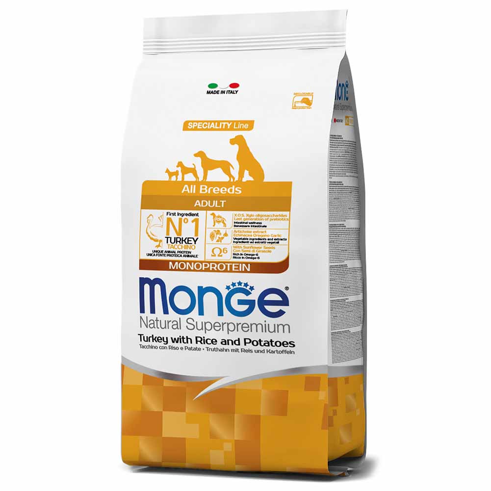 Alimento cane Monge All Breeds adult monoprotein Tacchino riso e patate 1