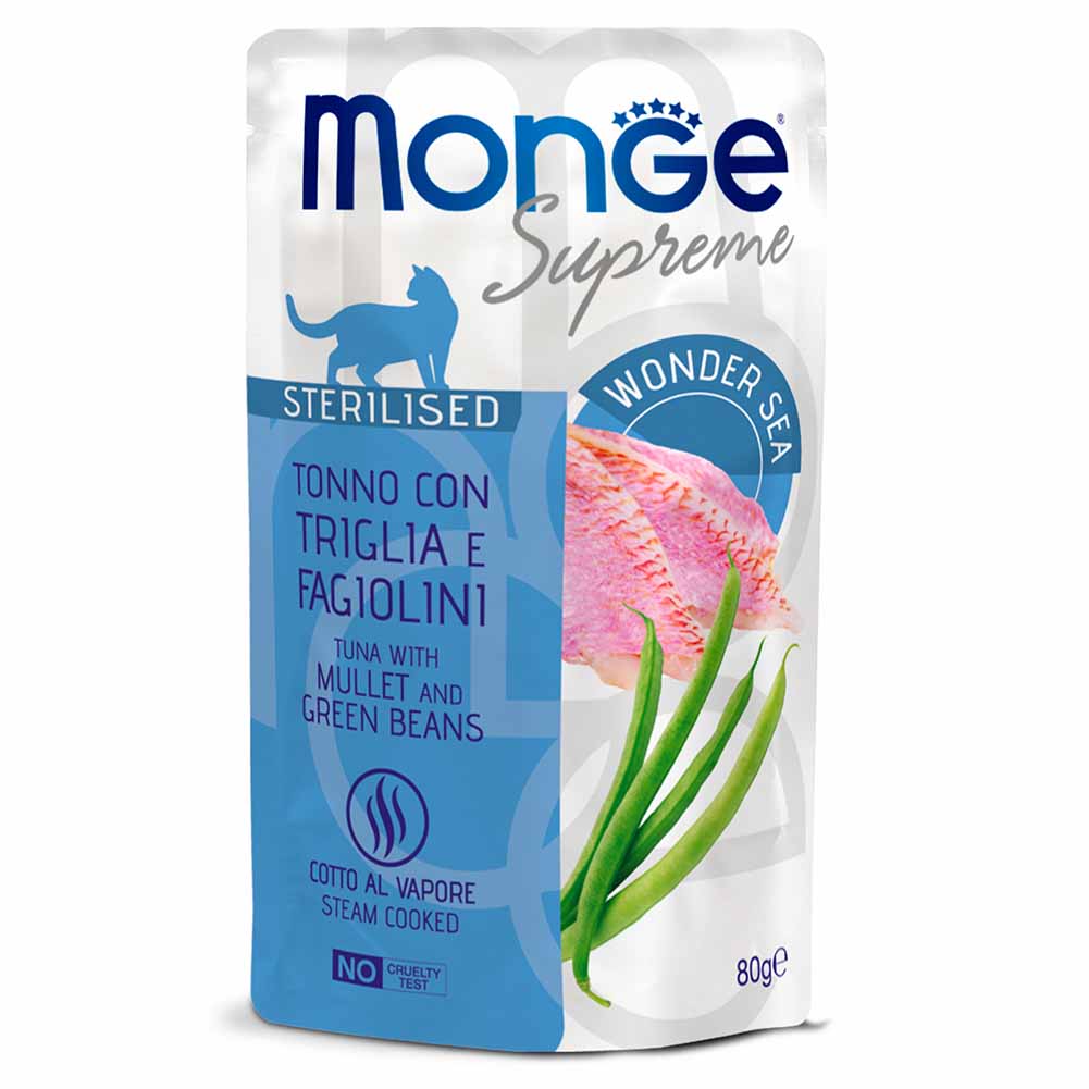 Alimento gatto Monge Supreme sterilised tonno con triglia e fagiolini 80g 1