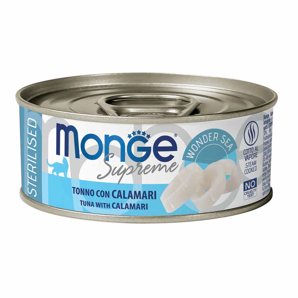 Alimento gatto Monge Supreme sterilised Tonno con calamari 80g 1