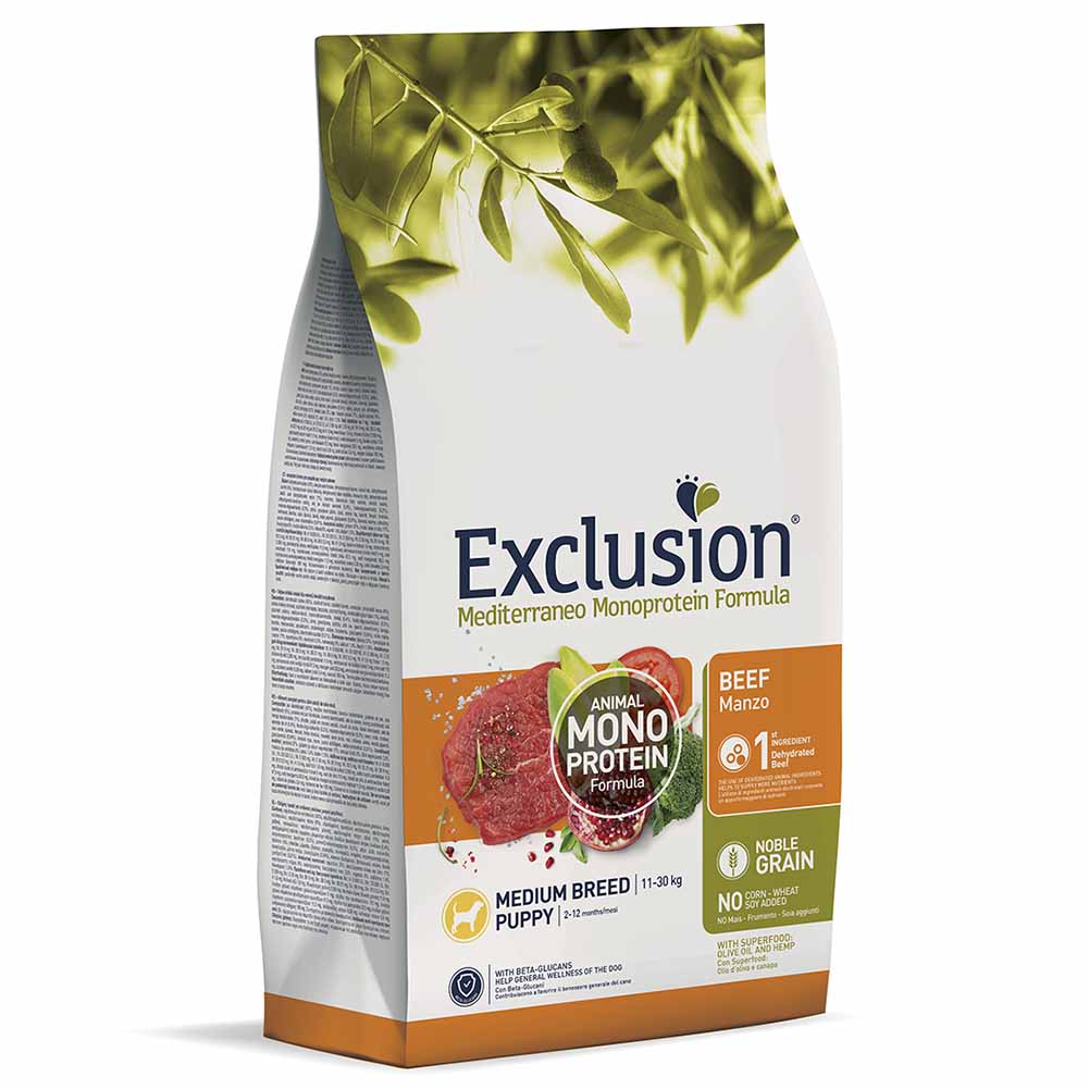 Exclusion Mediterraneo Manzo Puppy Medium & Large Breed 3kg per Cuccioli di Taglia Media e Grande 1