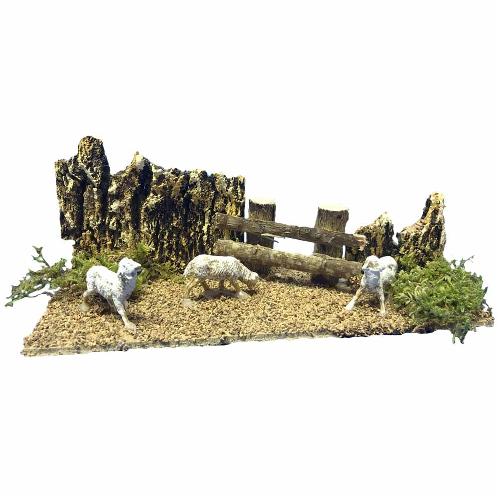 Ambiente con pecore e staccionata 22x8X9cm 1