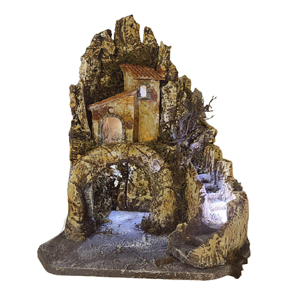 Presepe Illuminato in Sughero e Resina con Grotta 30x30x35cm 1