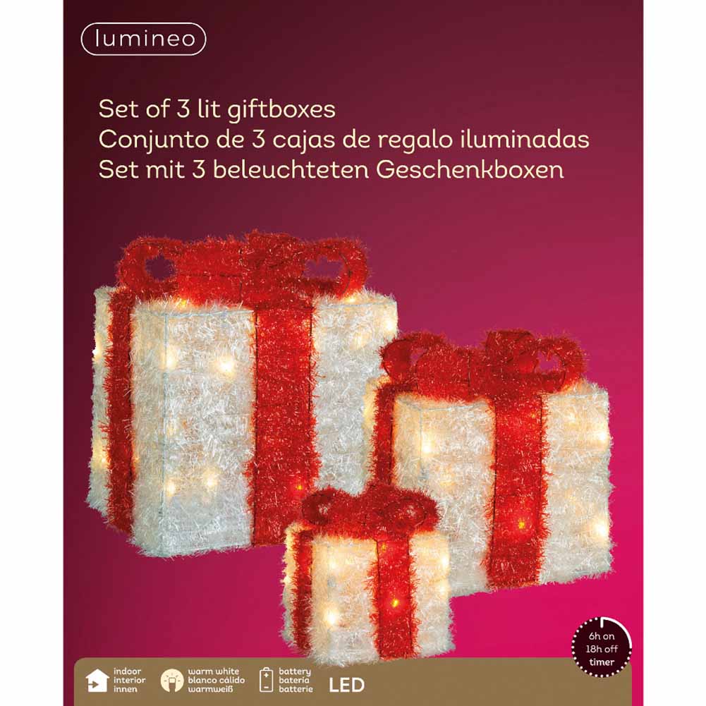 Figura luminosa a batteria Set di 3 pacchi regalo con fiocco rosso 65 led luce calda 1