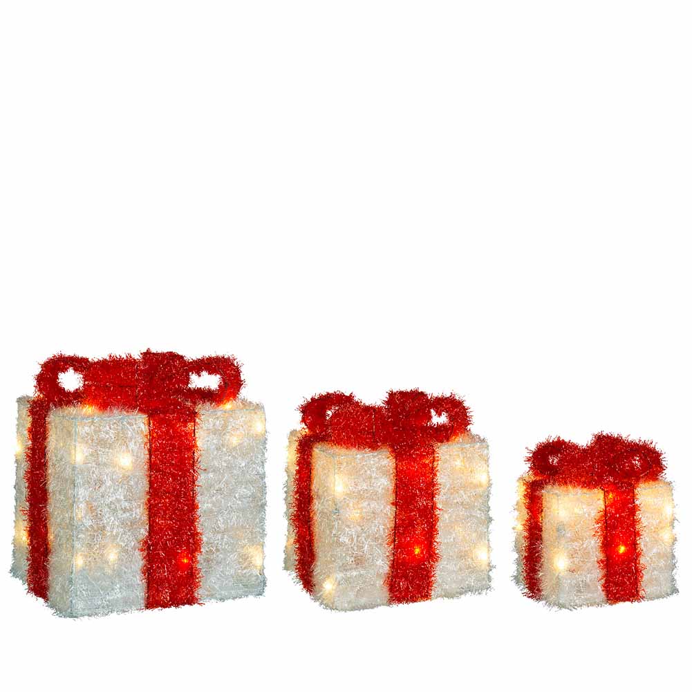 Figura luminosa a batteria Set di 3 pacchi regalo con fiocco rosso 65 led luce calda 2
