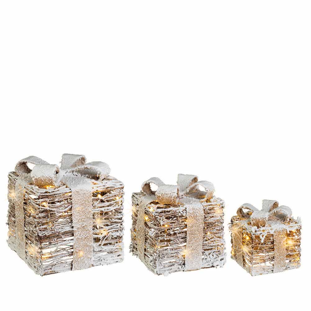 Figura luminosa a batteria Set di 3 pacchi regalo in rattan 65 led luce calda 2