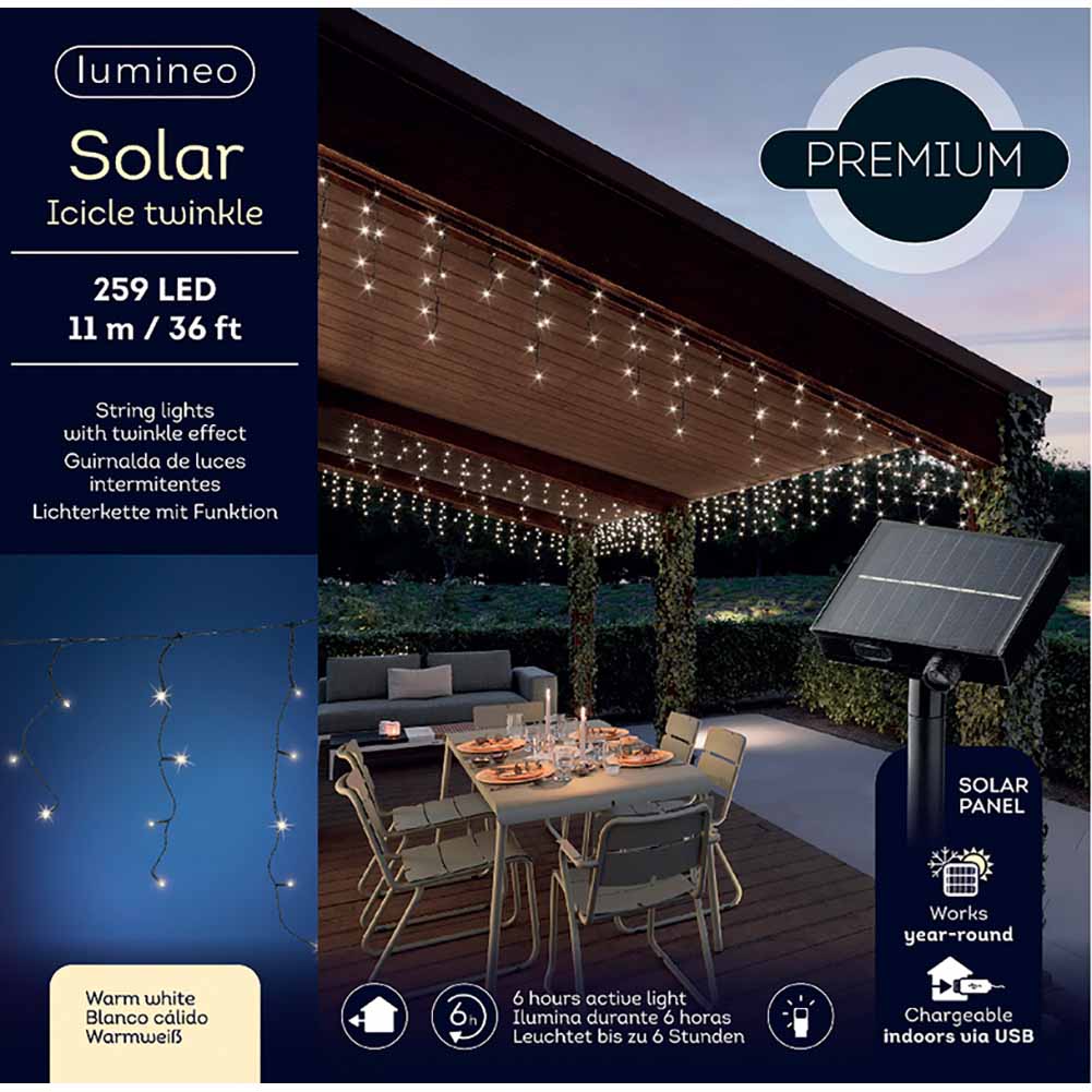 Tenda luminosa Stalattiti Icicle con pannello solare 259 led luce calda filo nero 11xh0,5m 1