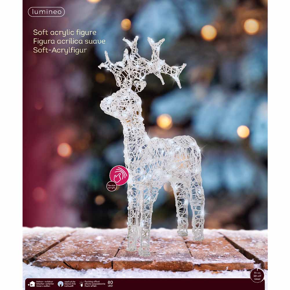 Figura luminosa Renna bianca 80 led bianco ghiaccio h89cm in soft acrilic 1