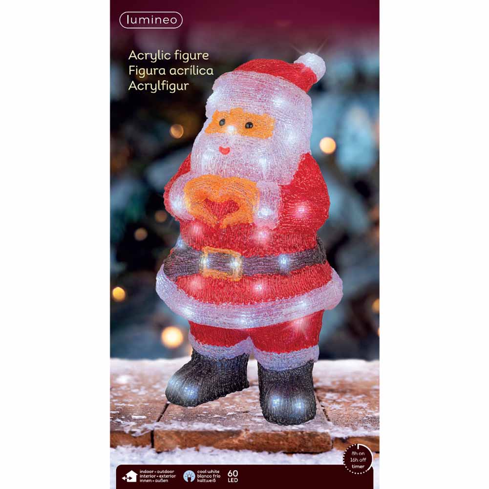 Figura luminosa Babbo Natale cuore 60 led bianco ghiaccio 42cm 1