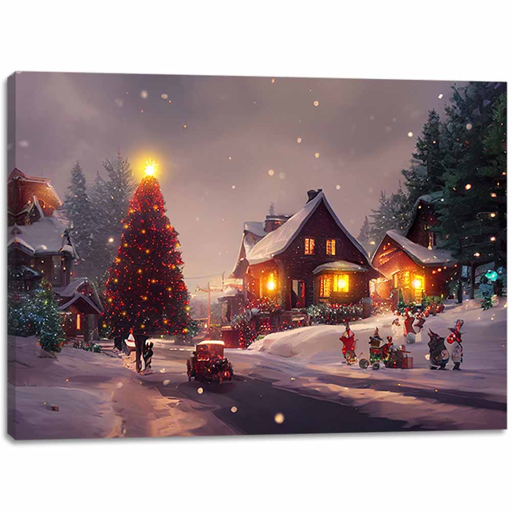 Quadro luminoso Paesaggio notturno innevato 30x40cm 1