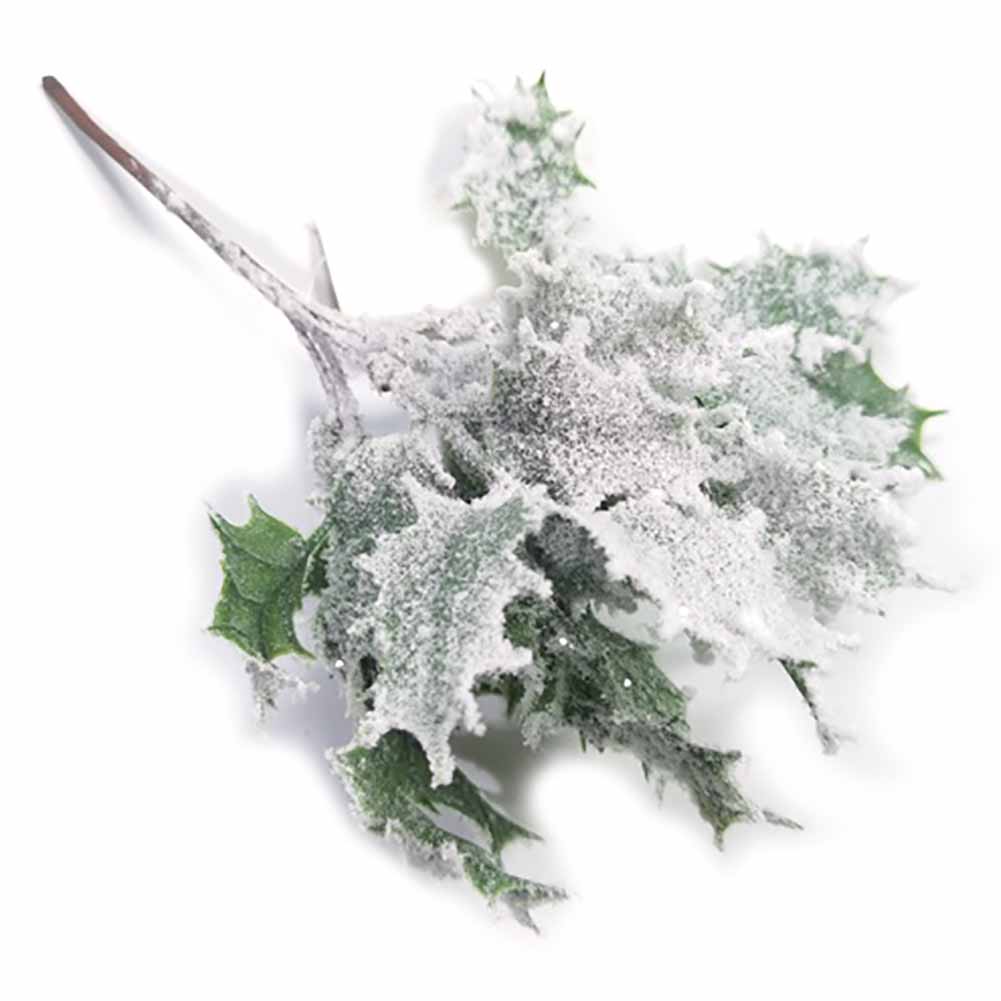 Ramo di agrifoglio verde innevato 18cm 1