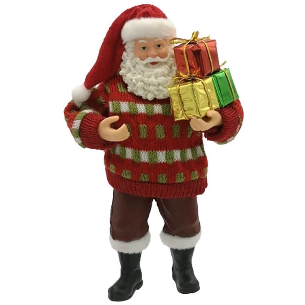 Babbo Natale da collezione con maglione rosso e regali 20cm 1