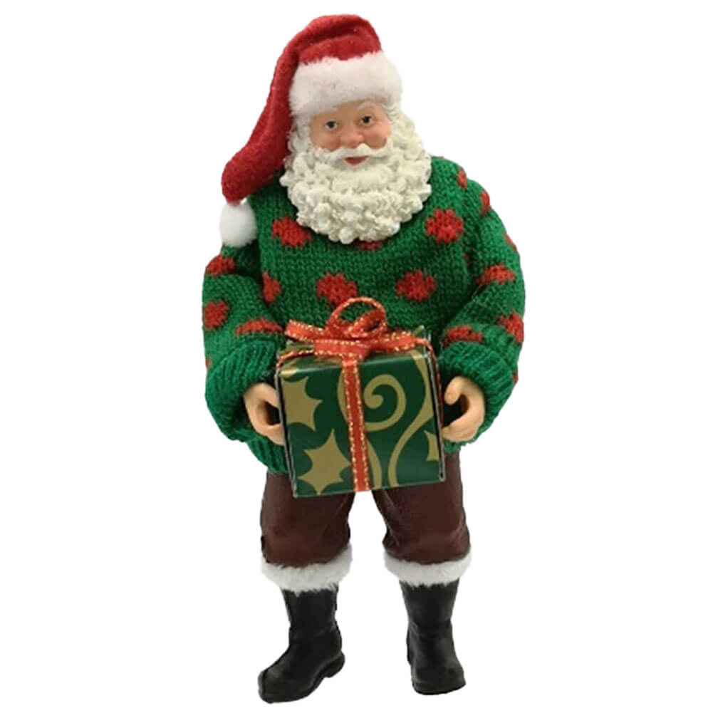 Babbo Natale da collezione con maglione verde e regalo 20cm 1
