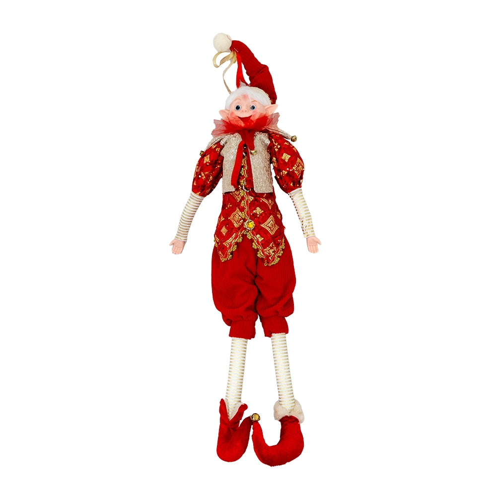 Elfo con vestito rosso e oro 90cm 1