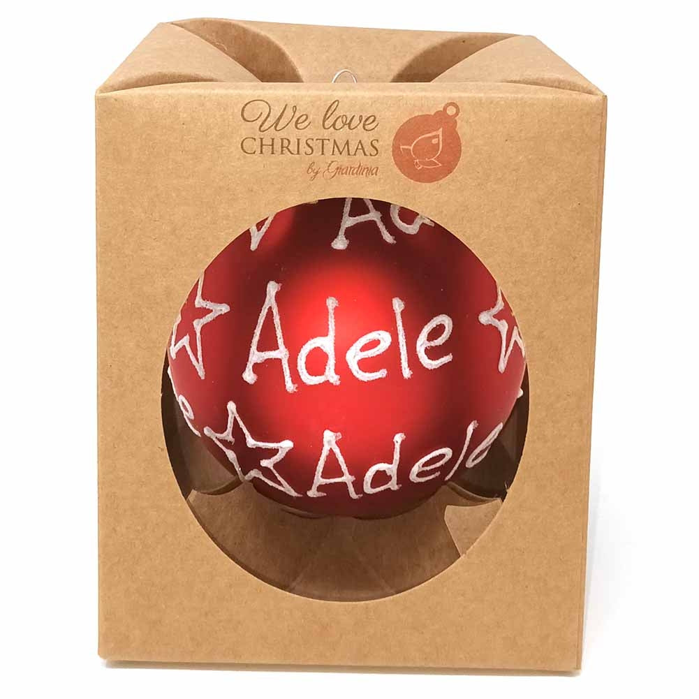 Pallina di Natale in vetro 10cm Rosso opaco scritta Adele 1