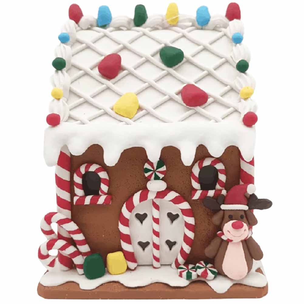Casetta di marzapane con orso e candy cane 10x10x14cm 1
