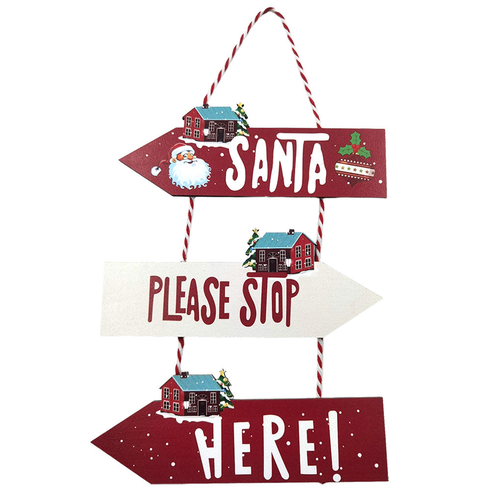 Cartello segnafreccia natalizio Santa Please Stop Here 22x38cm 1