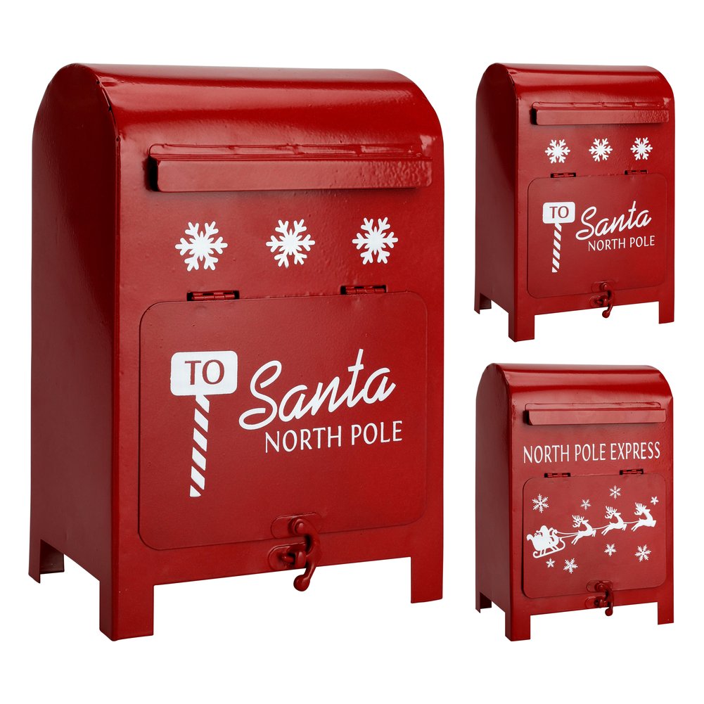 Cassetta postale di Babbo Natale in ferro rossa 23 cm – 1 pezzo, design assortito 1