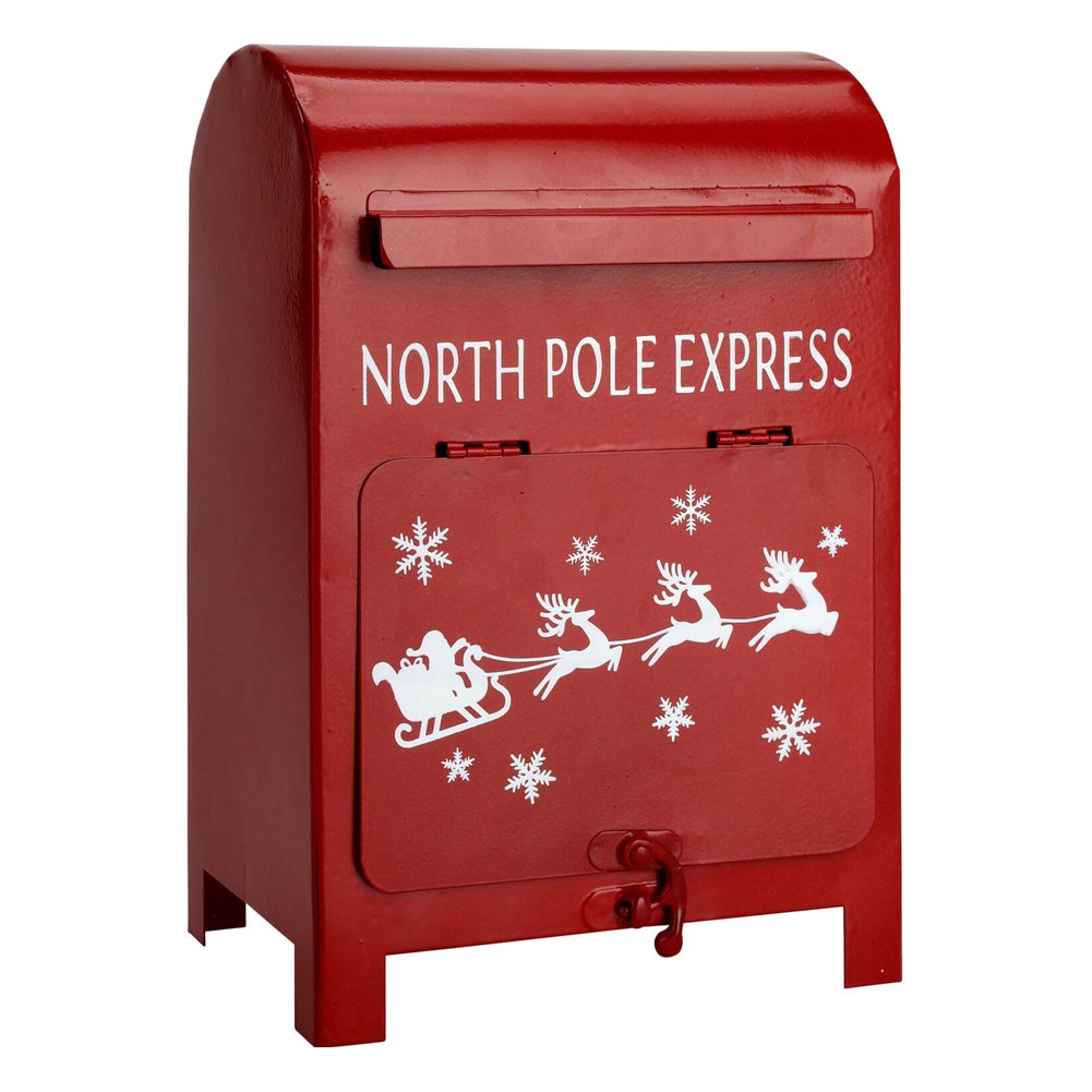 Cassetta postale di Babbo Natale in ferro rossa 23 cm – 1 pezzo, design assortito 3