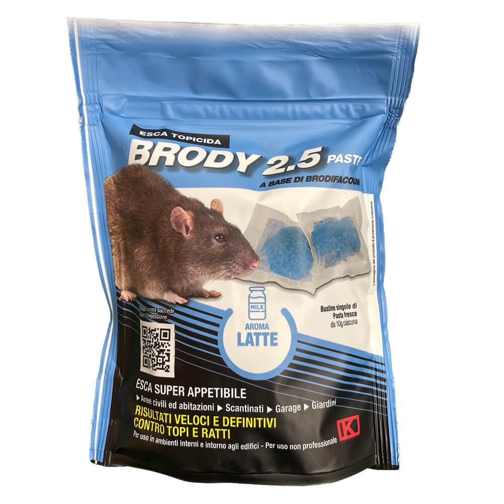 Esca rodenticida Brody 2.5 pasta blu aroma latte 150g Kollant 1