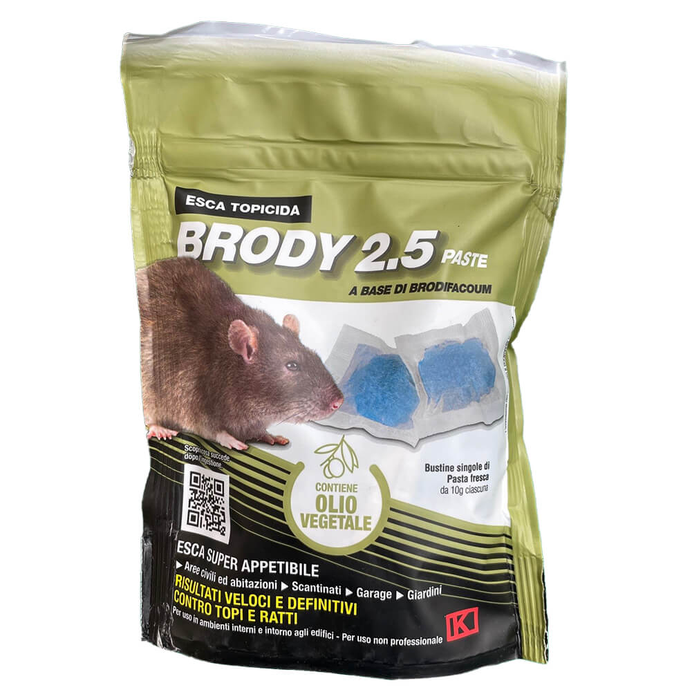 Esca rodenticida Brody 2.5 pasta blu farina di grano 150g Kollant 1