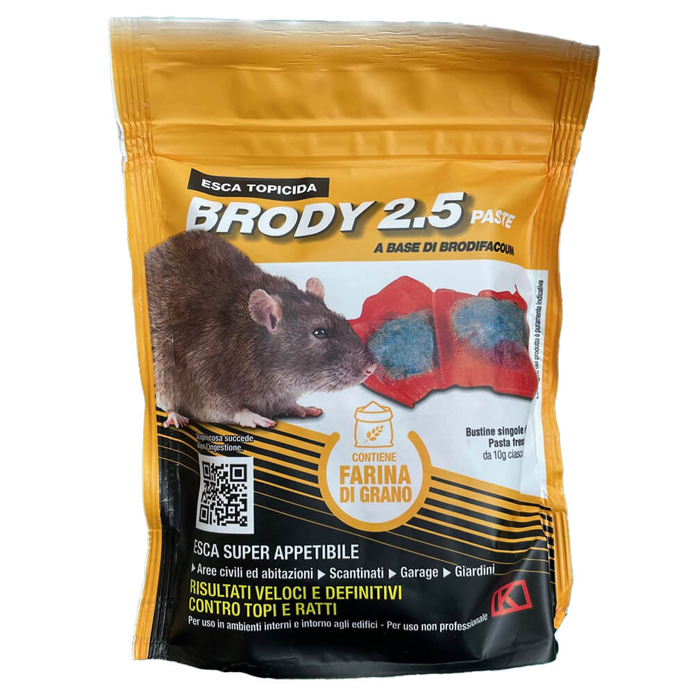 Esca rodenticida Brody 2.5 pasta rosso farina di grano 150g Kollant 1