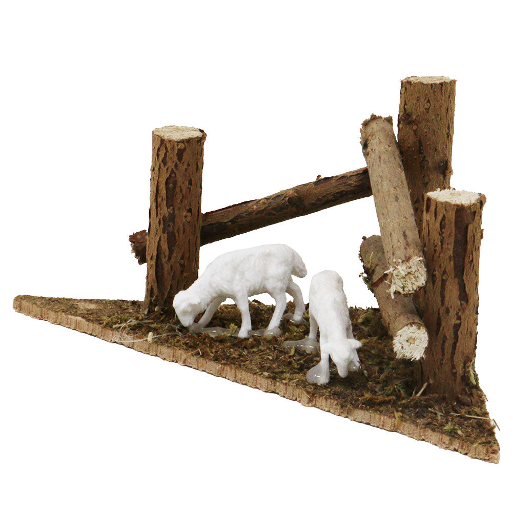 Staccionata ad angolo con pecore 17x8x8cm 3