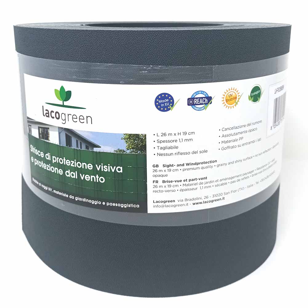 Frangivista HDPE in rotolo Lacogreen Grafite 26mxh19cm 1