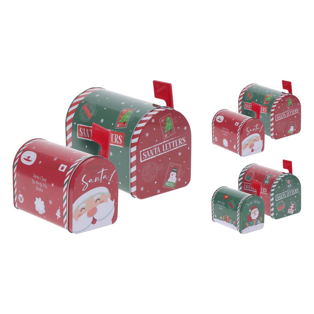 Scatola in latta a forma di cassetta postale di Babbo Natale 15 cm