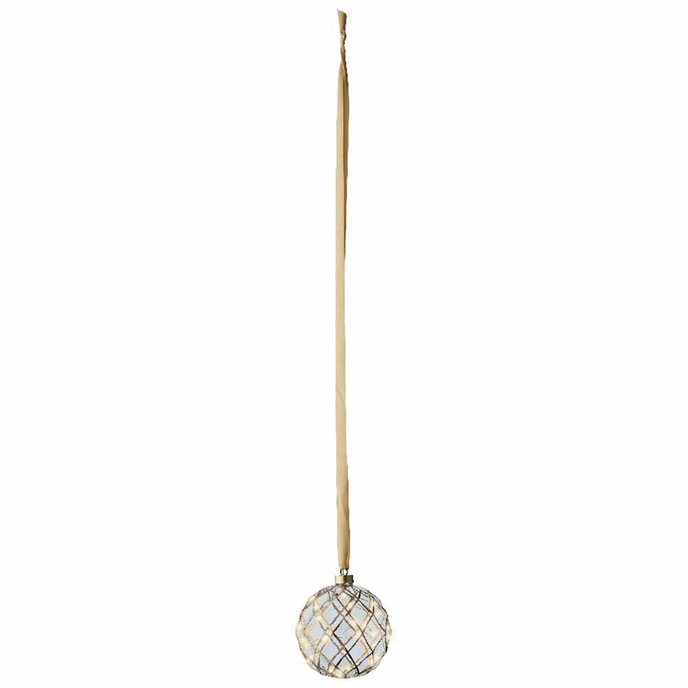 Pendente luminoso a batteria Sfera sfaccettata a righe oro 30 Micro led luce calda 14cm 2