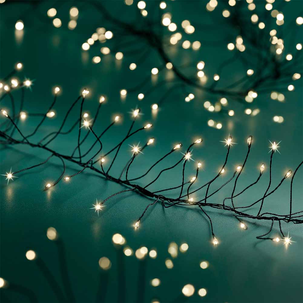 Catena luminosa Cluster 480 micro led luce calda filo nero con giochi di luce 3m 2