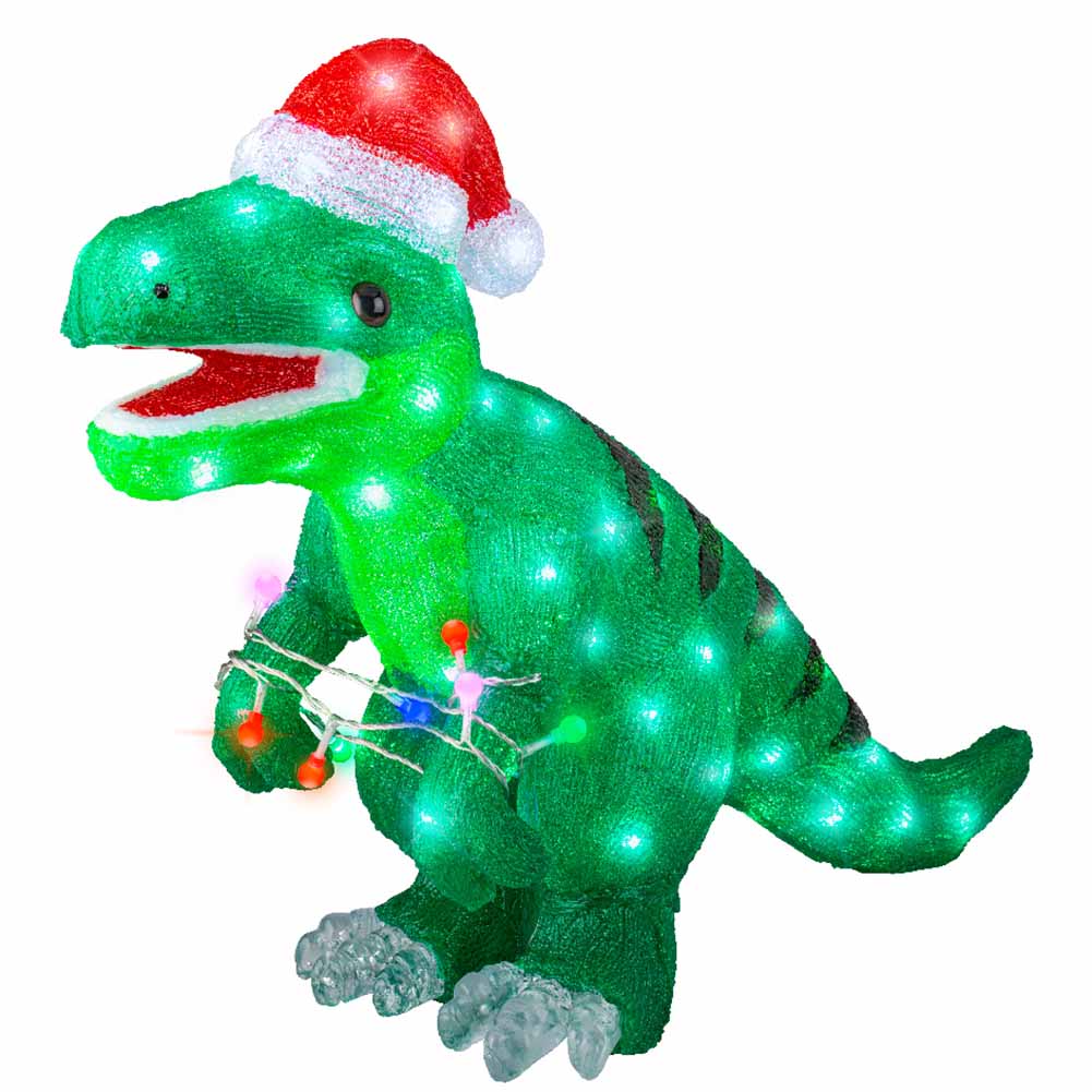 Figura luminosa Dinosauro con cappello rosso 80 led bianco ghiaccio h47cm 2