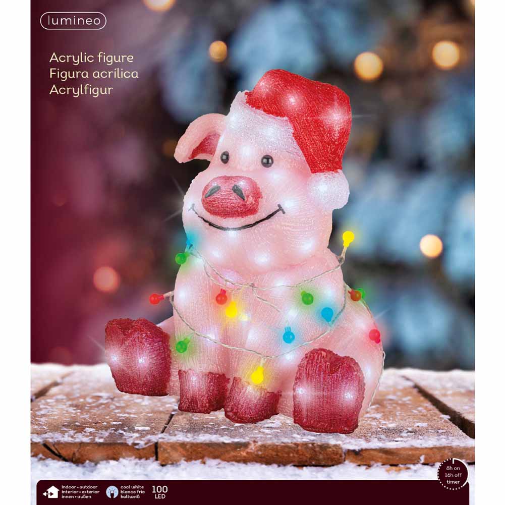 Figura luminosa Maialino seduto 100 led bianco ghiaccio h41cm 1