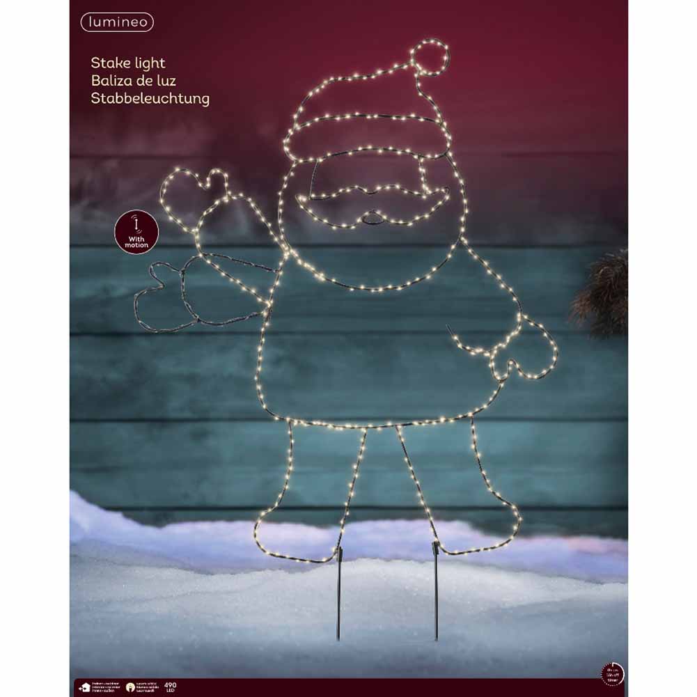Figura luminosa Sagoma di Babbo Natale che saluta 490 micro led luce calda 62x77cm 1