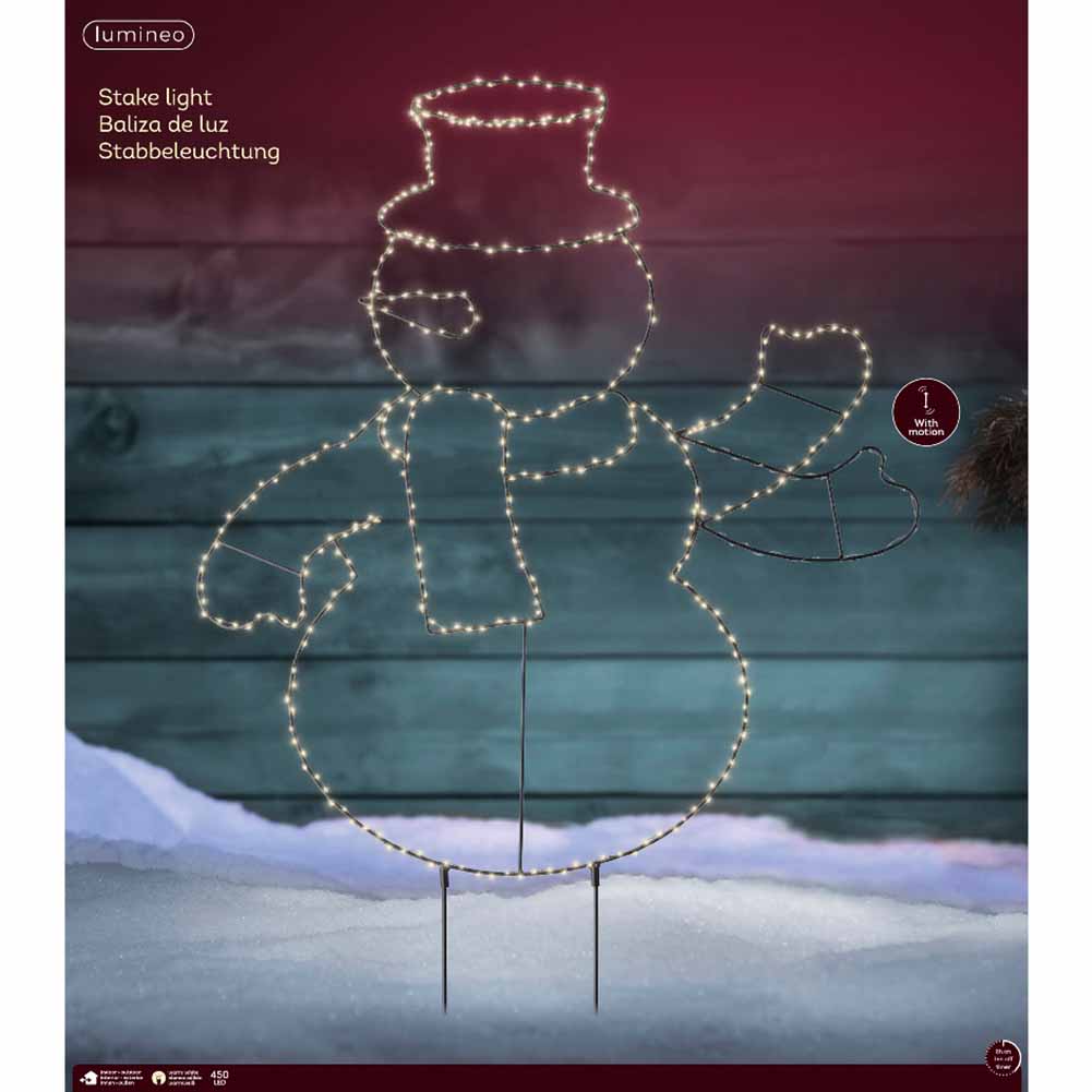 Figura luminosa Sagoma pupazzo di neve che saluta 450 micro led luce calda 70x77cm 1
