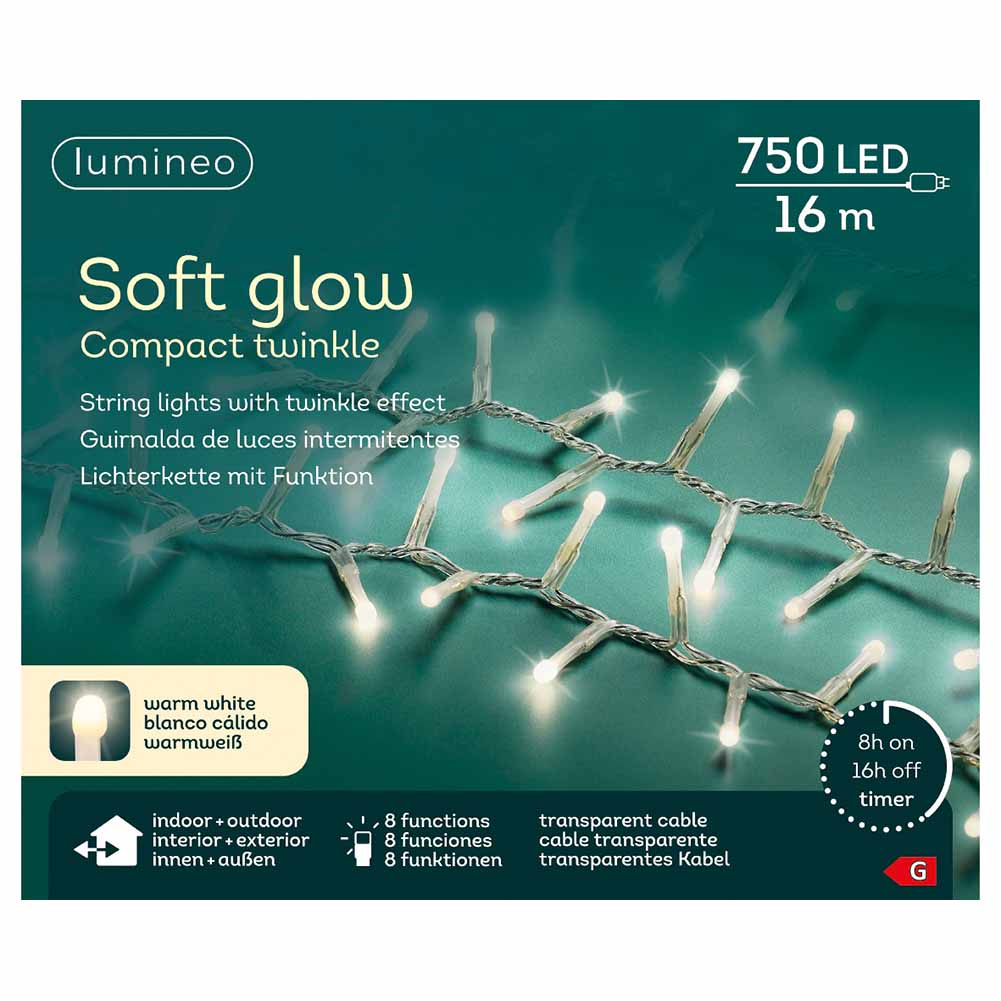 Catena luminosa 750 led compact Soft glow luce calda filo trasparente con giochi di luce 16m 1