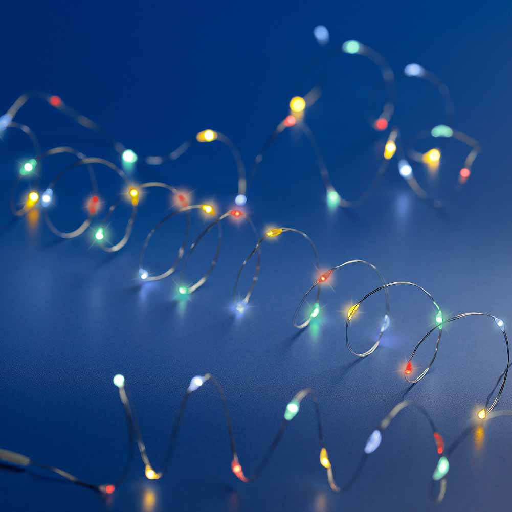 Catena luminosa a batteria 40 Micro led multicolor filo argento 1,95m 1