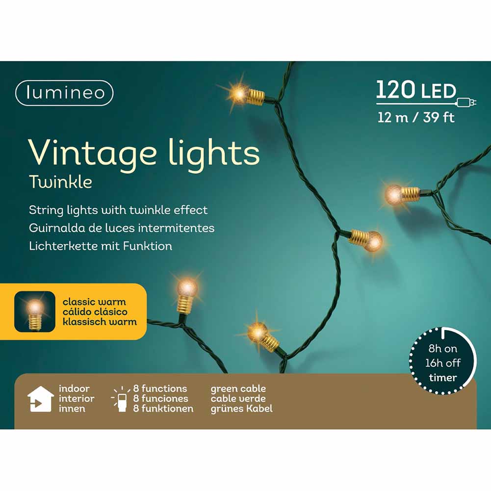 Catena luminosa vintage 120 led luce calda classica filo verde con giochi di luce 11,9m 1