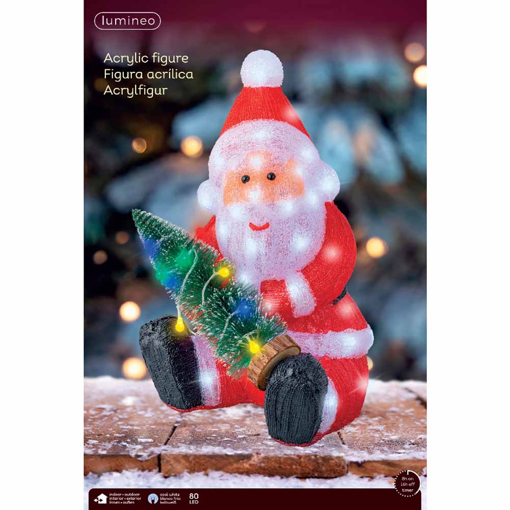Figura luminosa Babbo Natale con abete 80 led bianco ghiaccio 49,5cm 1