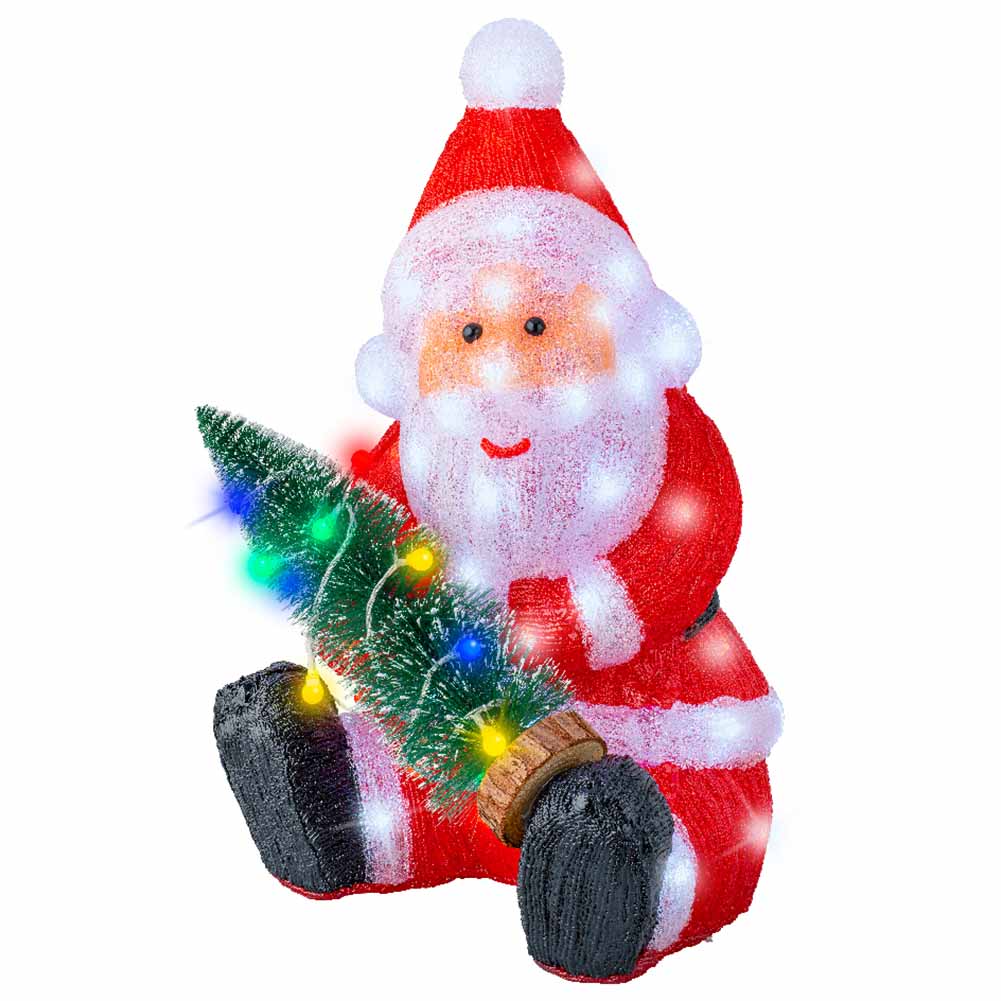 Figura luminosa Babbo Natale con abete 80 led bianco ghiaccio 49,5cm 2