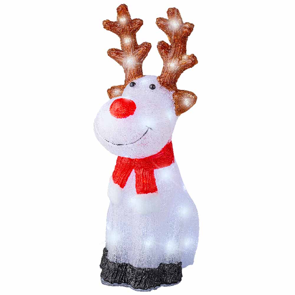 Figura luminosa Renna bianca con sciarpa rossa 40 led bianco ghiaccio 50cm 2