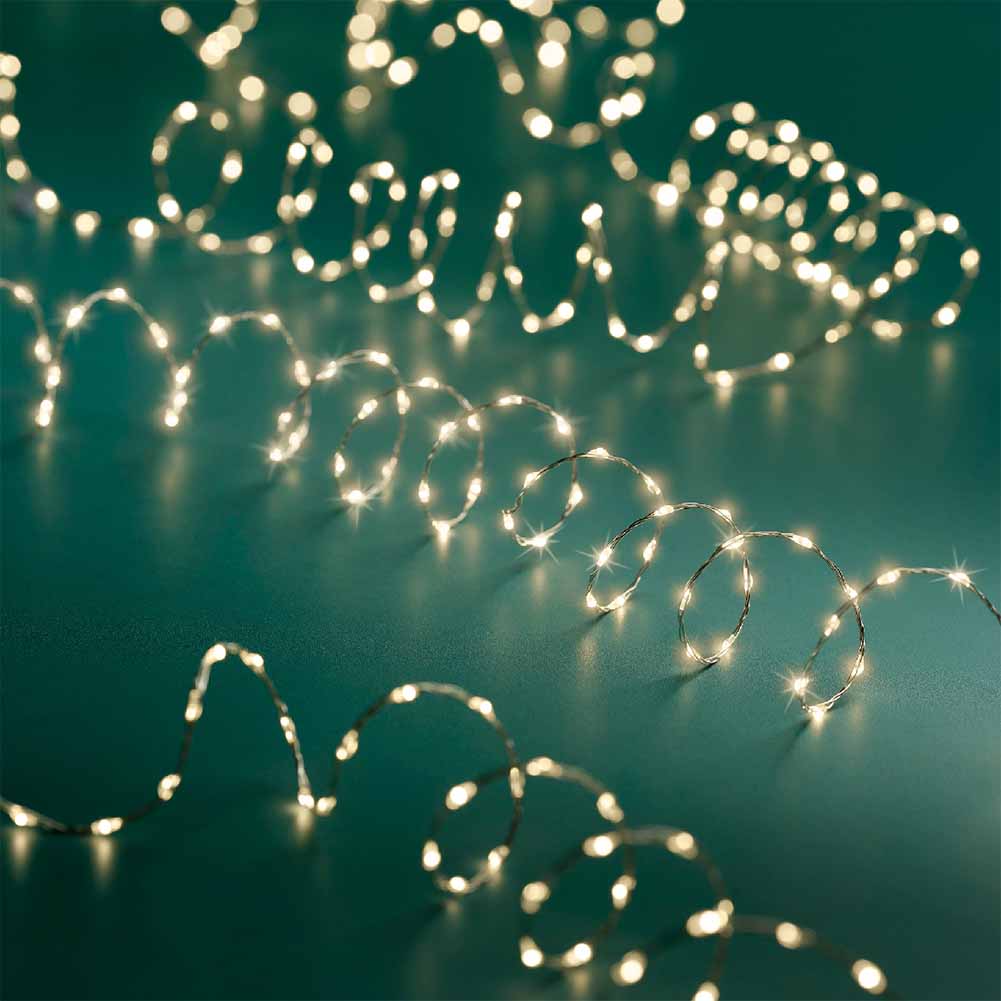 Catena luminosa 756 micro led extra dence luce calda con giochi di luce filo argento 12m 2