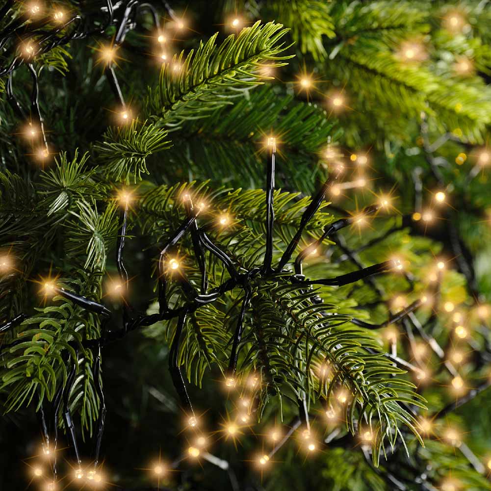 Catena luminosa Cluster 3000 led luce calda classica filo nero con giochi di luce 28m 3