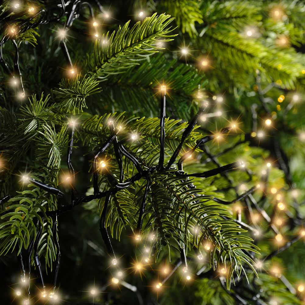 Catena luminosa Cluster 3000 led mix luce calda e classica filo nero con giochi di luce 28m 3