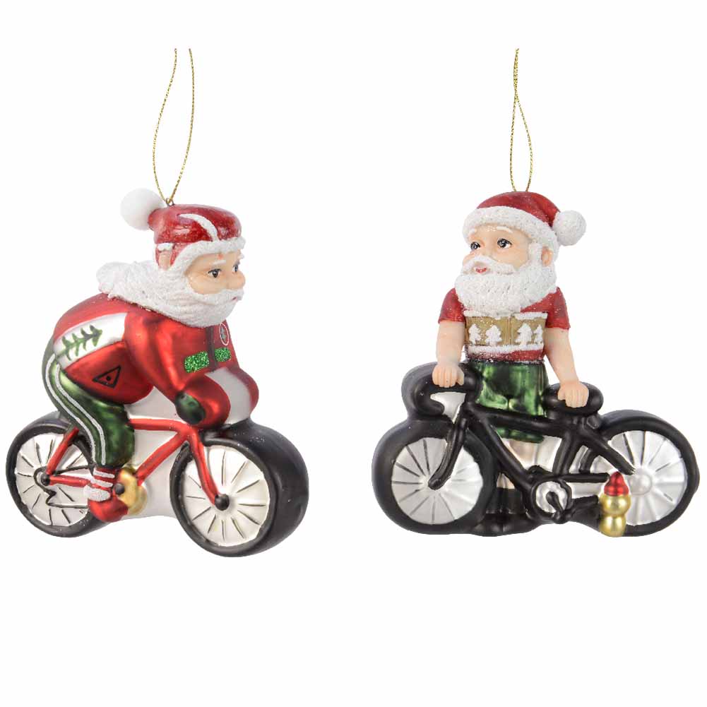 Formina in vetro Babbo Natale ciclista 12cm 1pezzo 1