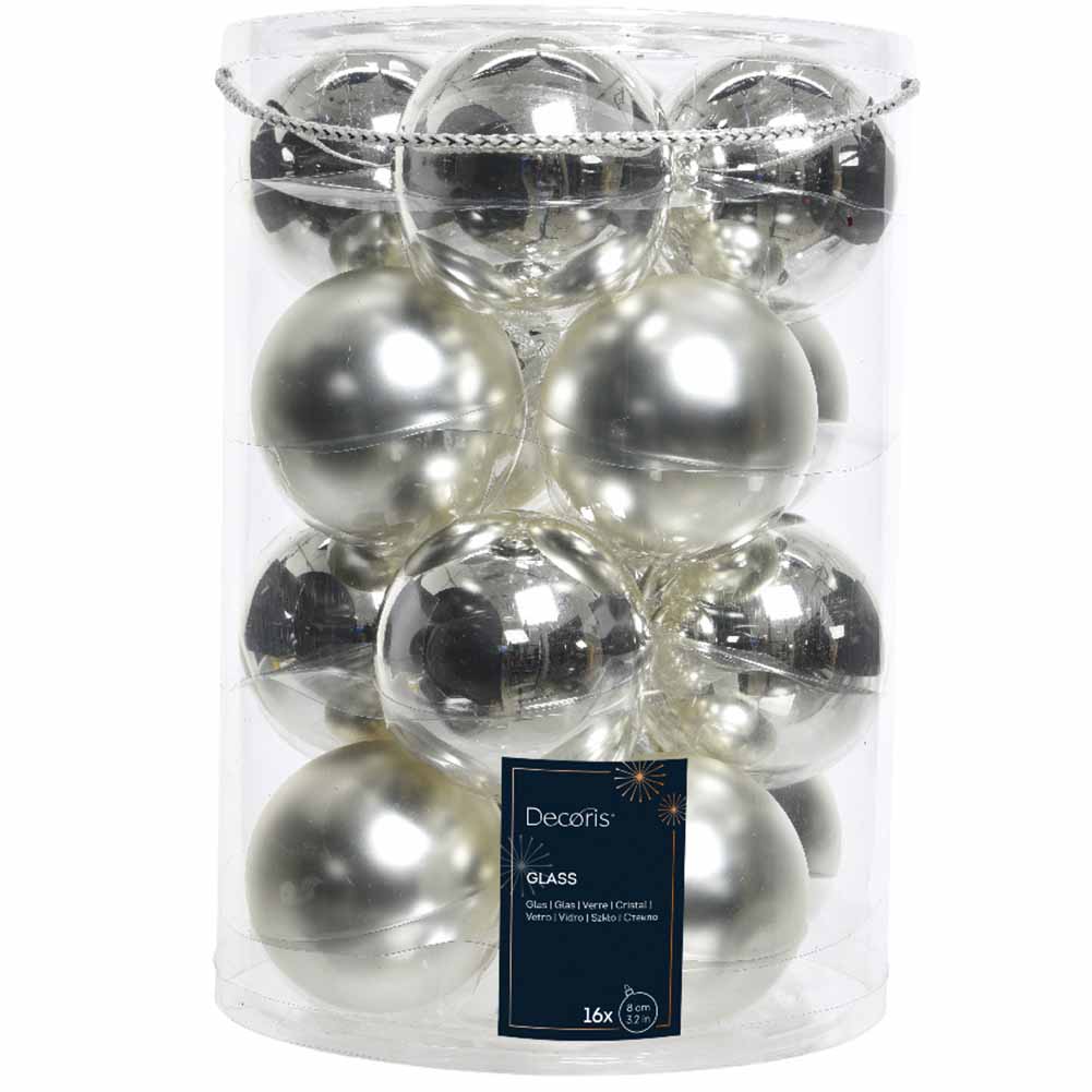 Confezione di 16 palline di Natale in vetro argento 8cm 1
